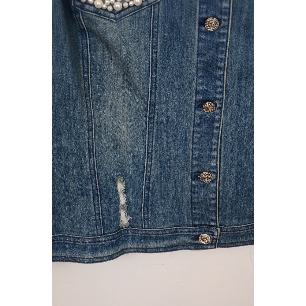 Midnight Velvet PLUS 2X Pearl Embellished Sleeveless Distressed Denim Vest Boho - Picture 6 of 8